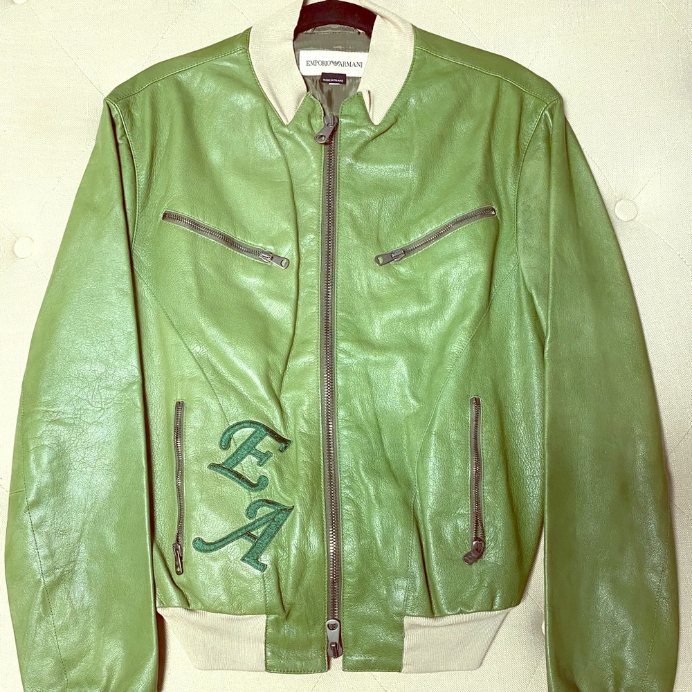 Emporio Armani green leather jacket